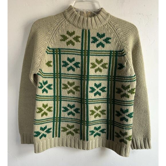 Vintage Tarni Fair Isle Nordic Wool Sweater Womens 38 Green Ski Alpine Mock Neck - Picture 15 of 15